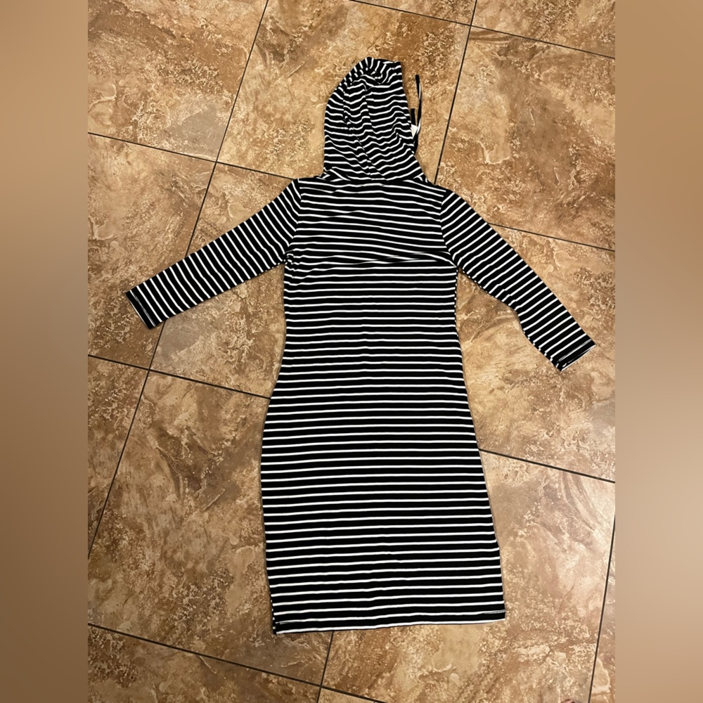 🆕 Iris Los Angeles hoodie dress long-sleeved bodycon midi drawstring neckline L - Picture 5 of 10